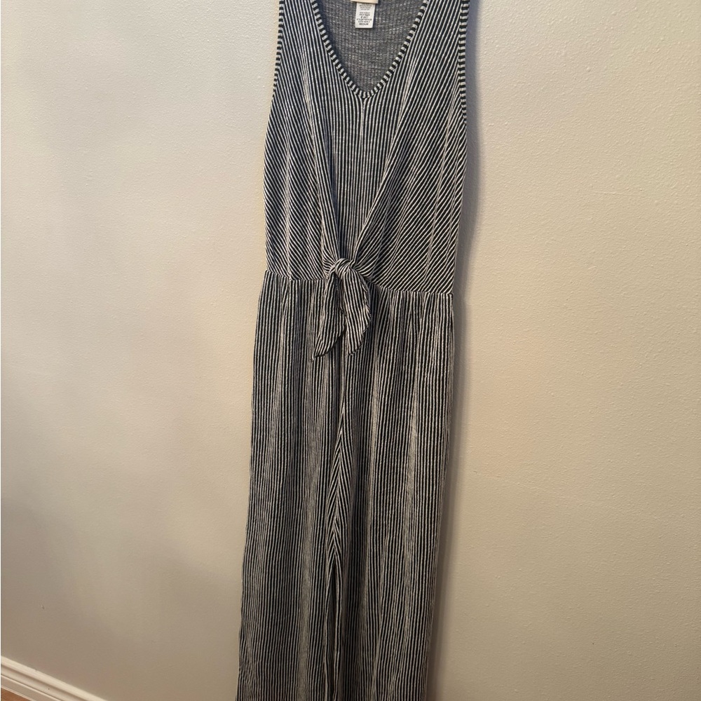 Black and White Striped Sleeveless Jumpsuit